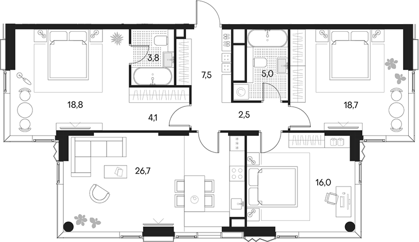 Планировка — Клубный город на реке Primavera, 4-комн., 103 м²