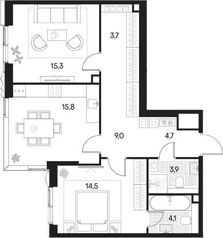 Планировка — Клубный город на реке Primavera, 2-комн., 71 м²