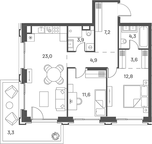 Планировка — PORTLAND, 3-комн., 71 м²