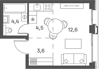 Планировка — PORTLAND, Студия, 25 м²