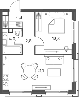 Планировка — PORTLAND, 2-комн., 46 м²