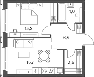 Планировка — PORTLAND, 2-комн., 43 м²