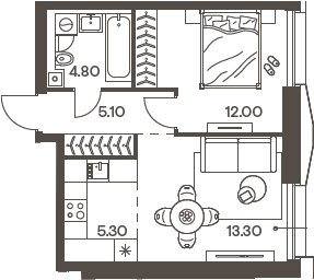 Планировка — INJOY, 2-комн., 41 м²