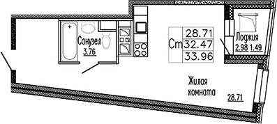 Планировка — Клевер, Студия, 32 м²