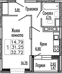 Планировка — Клевер, 1-комн., 31 м²