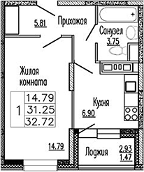 Планировка — Клевер, 1-комн., 31 м²