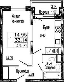 Планировка — Клевер, 1-комн., 33 м²