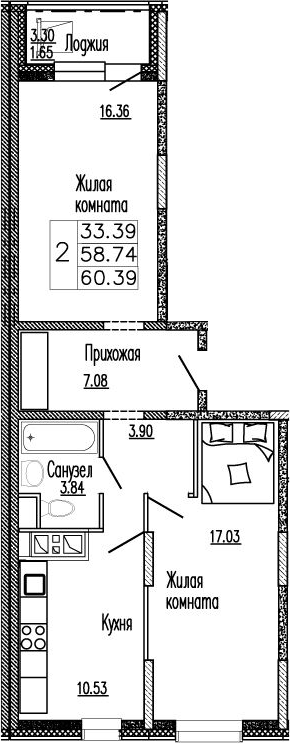 Планировка — Клевер, 2-комн., 59 м²