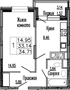 Планировка — Клевер, 1-комн., 33 м²