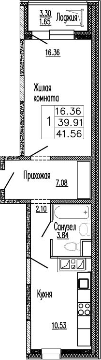 Планировка — Клевер, 1-комн., 40 м²
