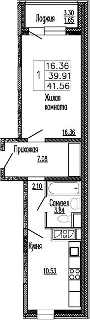Планировка — Клевер, 1-комн., 40 м²