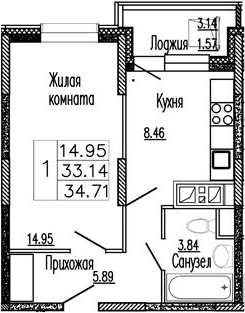 Планировка — Клевер, 1-комн., 33 м²