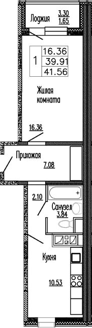 Планировка — Клевер, 1-комн., 40 м²