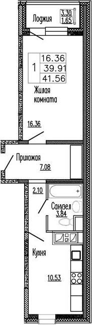 Планировка — Клевер, 1-комн., 40 м²