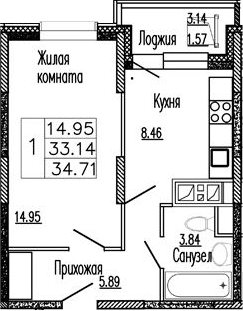 Планировка — Клевер, 1-комн., 33 м²
