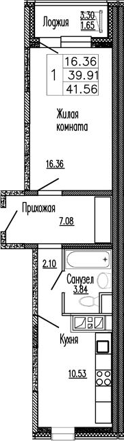 Планировка — Клевер, 1-комн., 40 м²