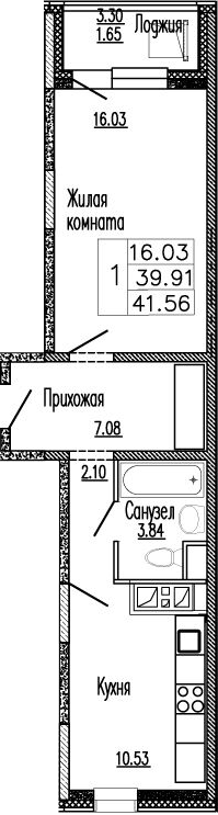 Планировка — Клевер, 1-комн., 40 м²