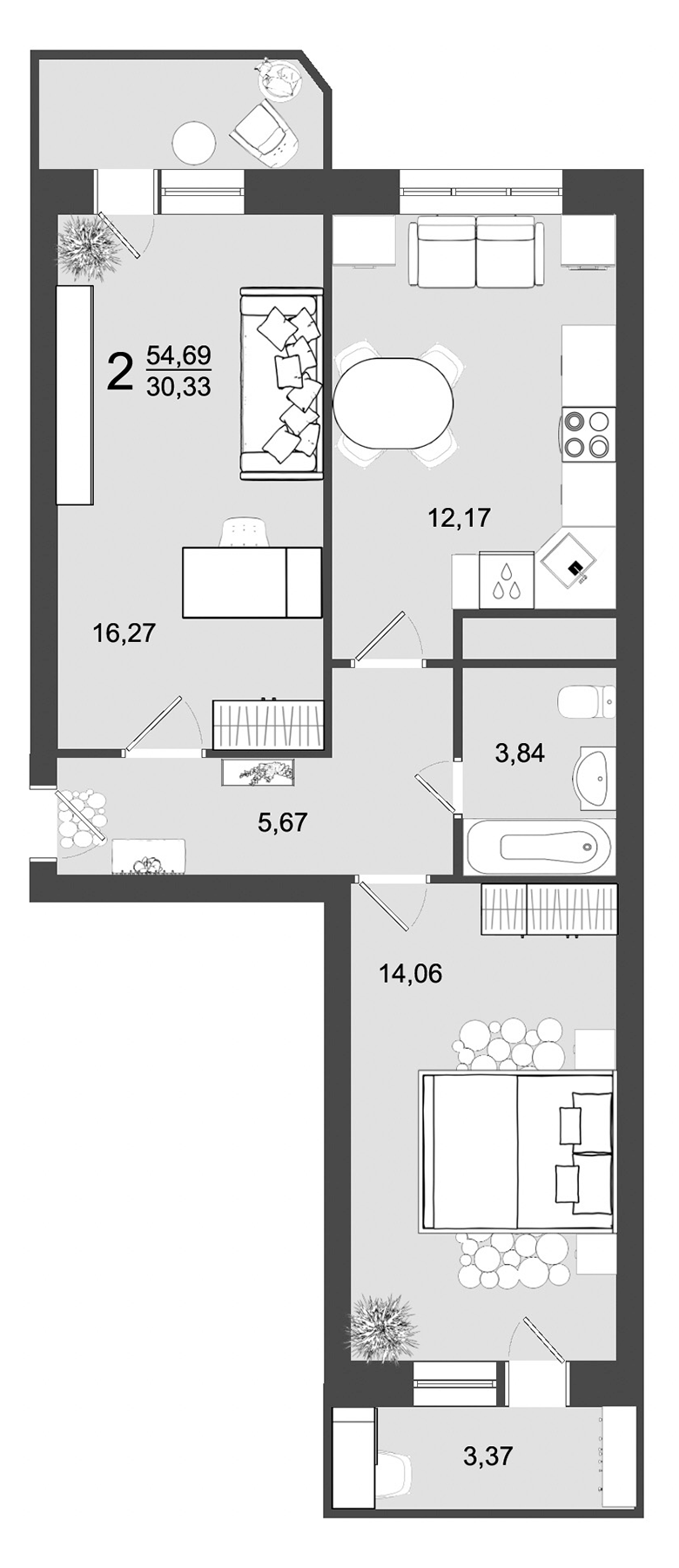 Планировка — Майданово Парк, 2-комн., 52 м²