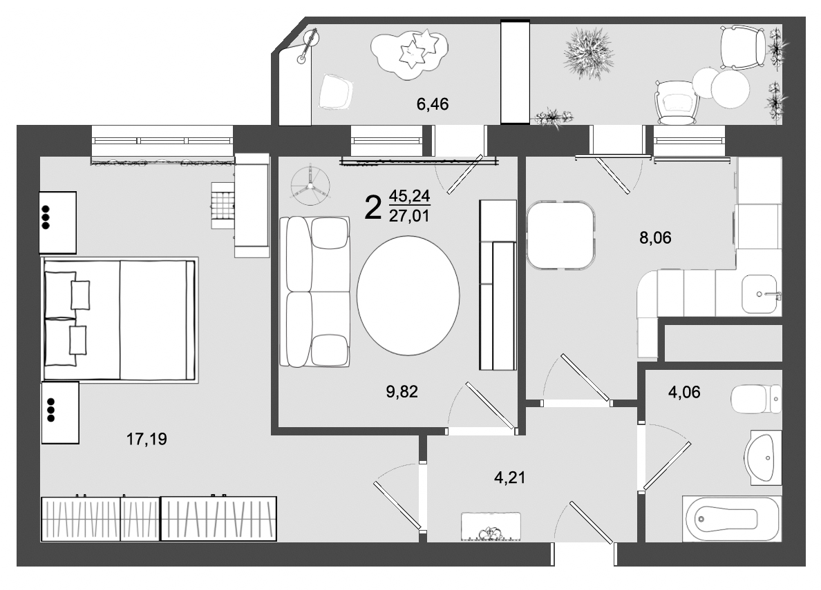 Планировка — Майданово Парк, 2-комн., 43 м²