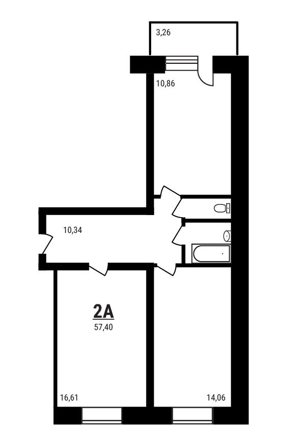 Планировка — Дружный, 2-комн., 56 м²