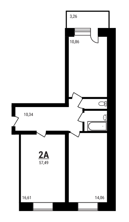 Планировка — Дружный, 2-комн., 57 м²