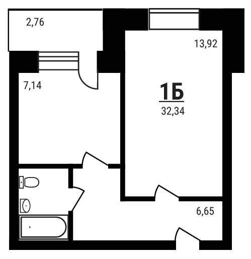 Планировка — Дружный, 1-комн., 31 м²