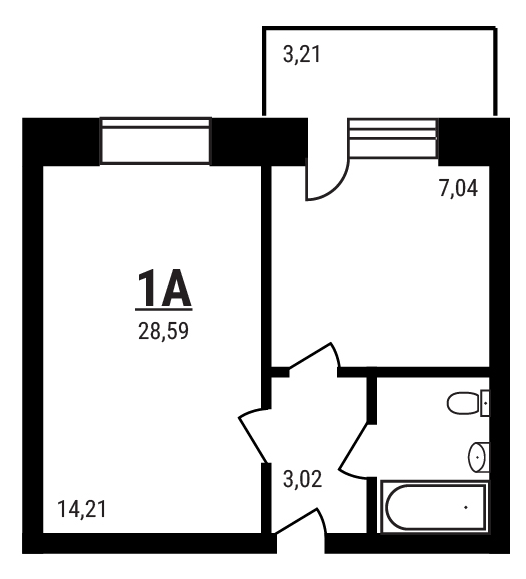 Планировка — Дружный, 1-комн., 28 м²