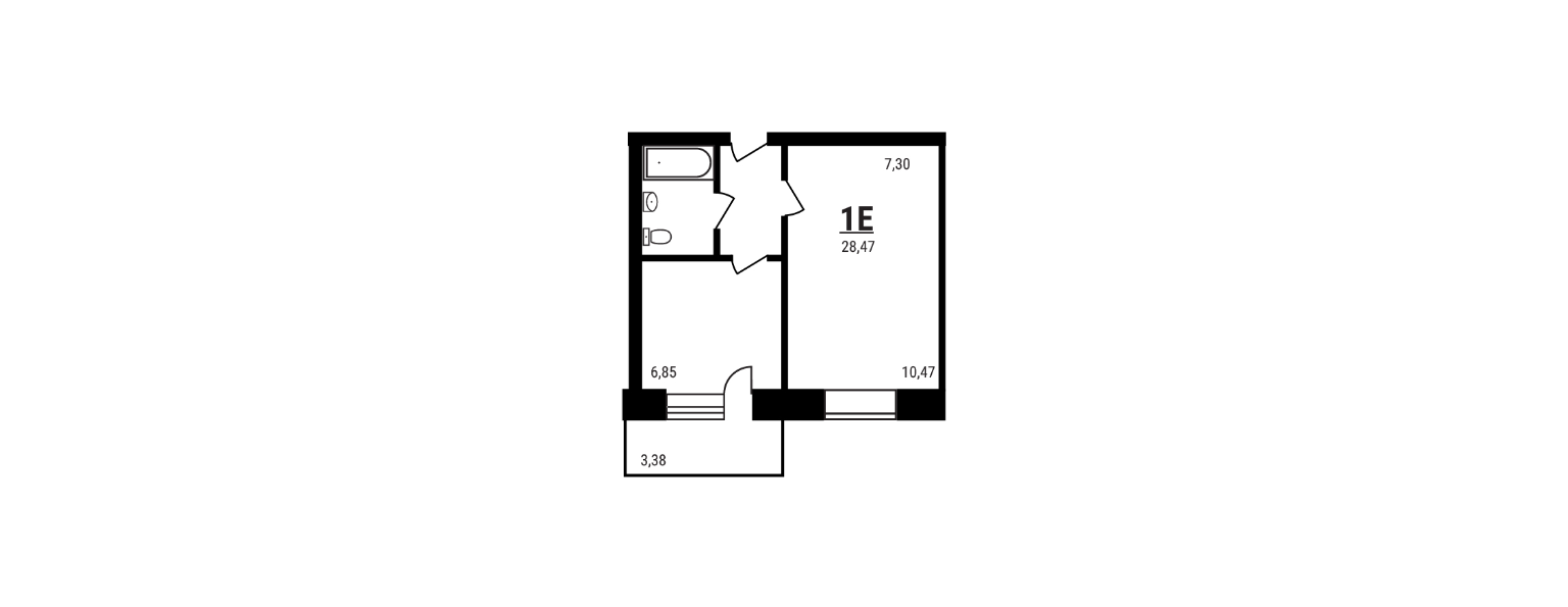 Планировка — Дружный, 1-комн., 28 м²