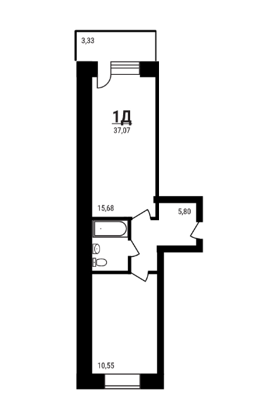 Планировка — Дружный, 1-комн., 36 м²