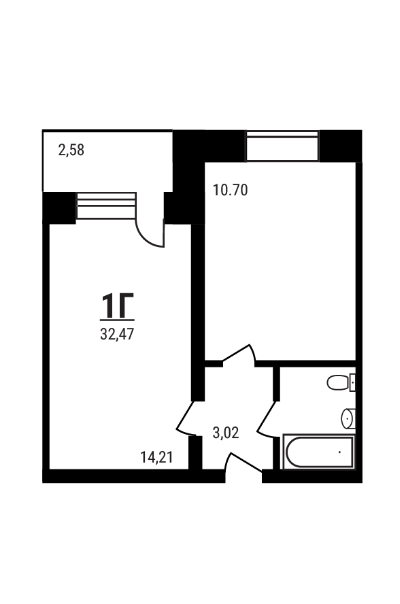 Планировка — Дружный, 1-комн., 31 м²
