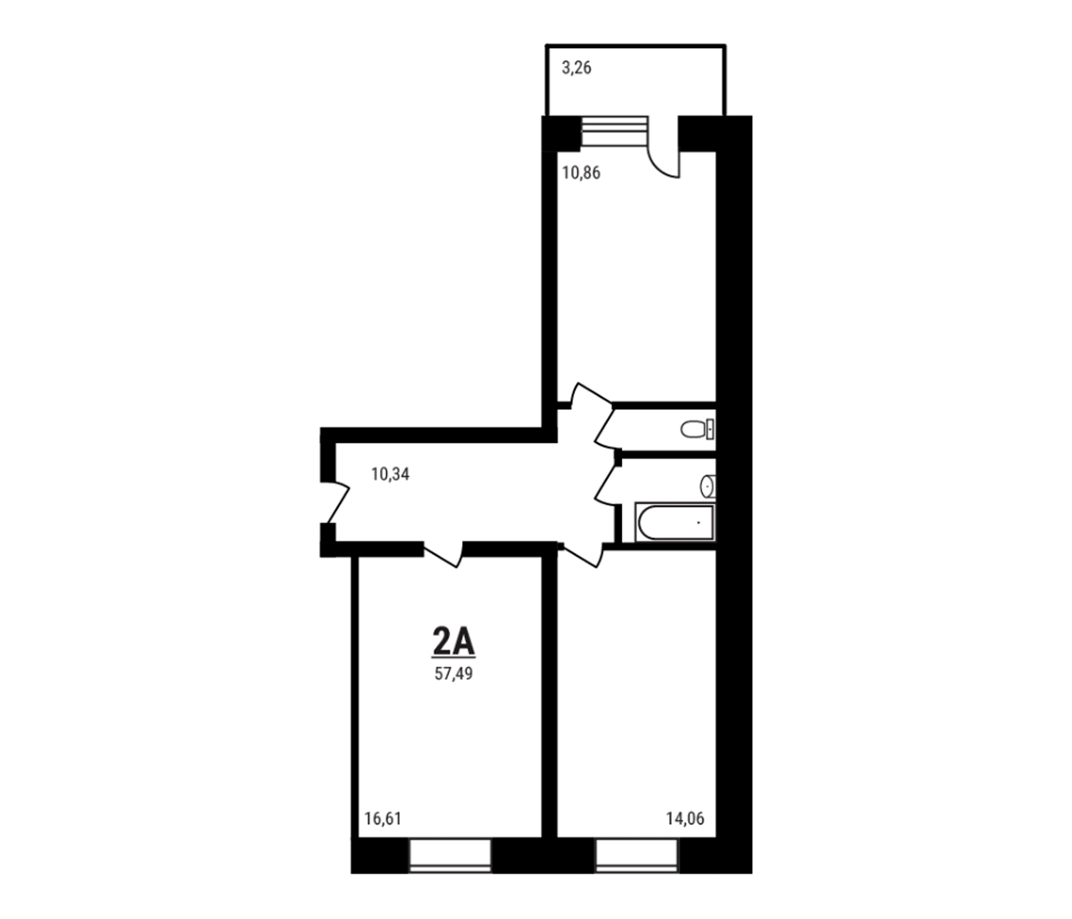 Планировка — Дружный, 2-комн., 57 м²