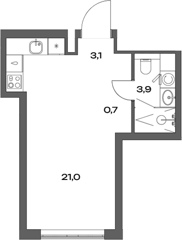 Планировка — Акценты, Студия, 29 м²