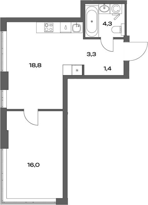 Планировка — Акценты, 2-комн., 44 м²