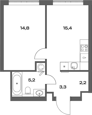 Планировка — Акценты, 2-комн., 41 м²