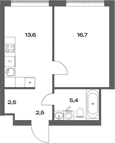 Планировка — Акценты, 1-комн., 41 м²