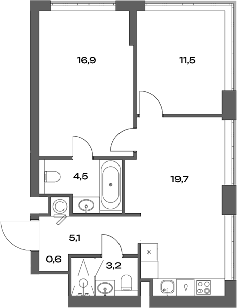 Планировка — Акценты, 3-комн., 62 м²