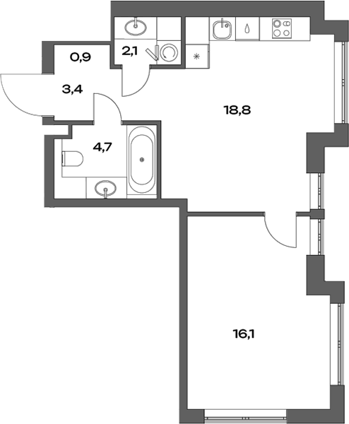 Планировка — Акценты, 2-комн., 43 м²