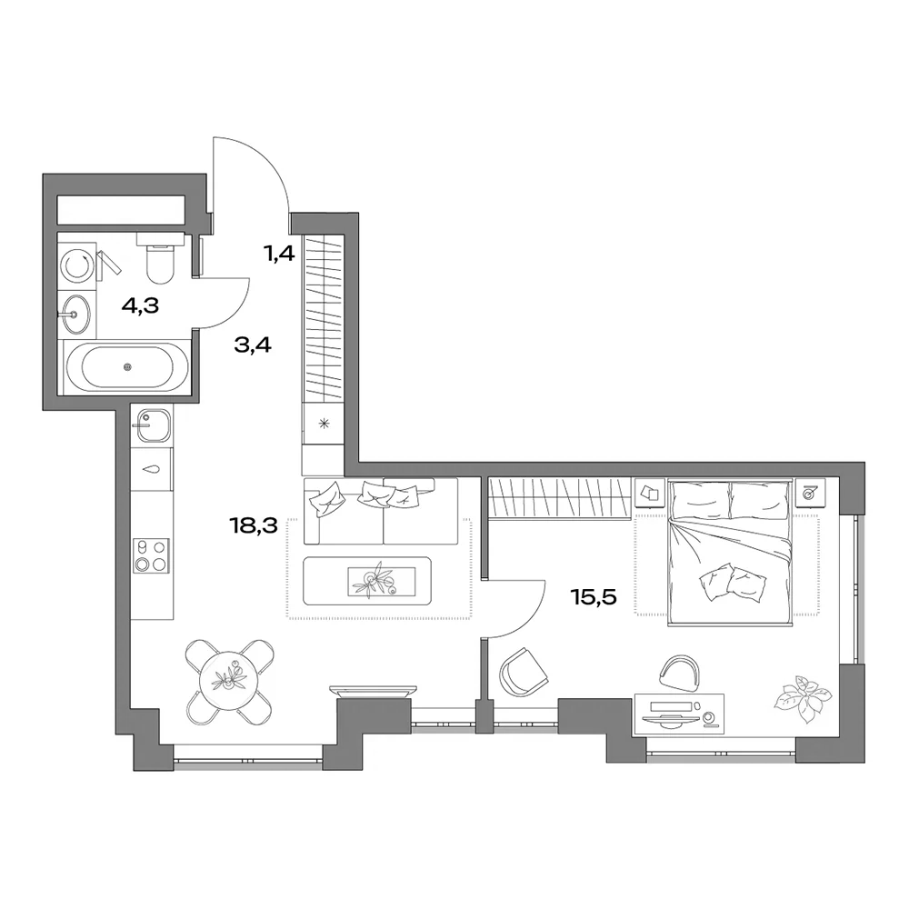 Планировка — Акценты, 2-комн., 43 м²