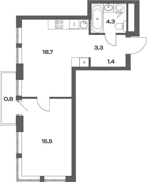 Планировка — Акценты, 2-комн., 43 м²