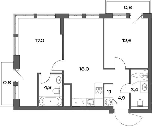 Планировка — Акценты, 3-комн., 61 м²