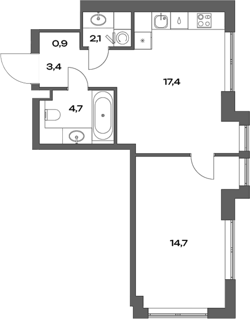 Планировка — Акценты, 2-комн., 43 м²