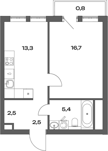 Планировка — Акценты, 2-комн., 40 м²