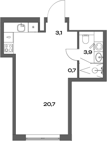 Планировка — Акценты, Студия, 28 м²