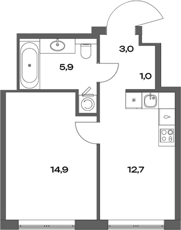 Планировка — Акценты, 1-комн., 38 м²