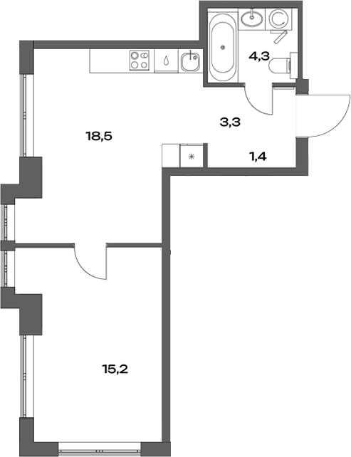 Планировка — Акценты, 2-комн., 43 м²