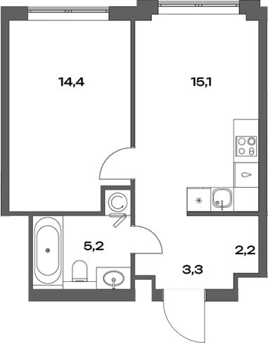 Планировка — Акценты, 2-комн., 40 м²