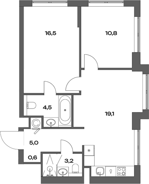 Планировка — Акценты, 3-комн., 60 м²