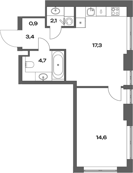 Планировка — Акценты, 2-комн., 43 м²