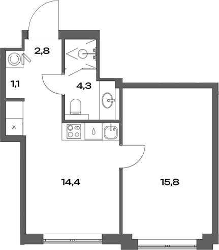 Планировка — Акценты, 1-комн., 38 м²