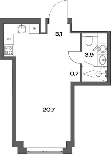 Планировка — Акценты, Студия, 28 м²